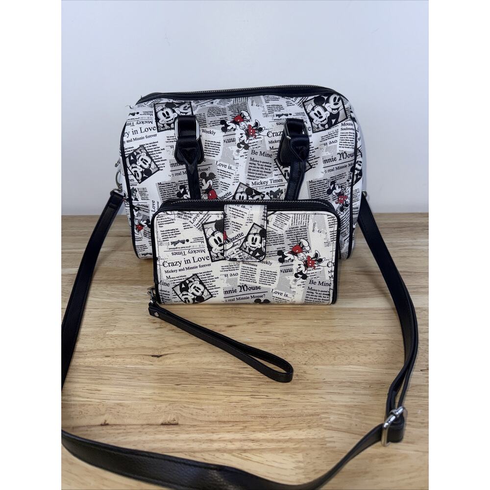 Disney Parks Mickey Minnie Mouse Crazy in Love Newspaper Print Purse & Wallet